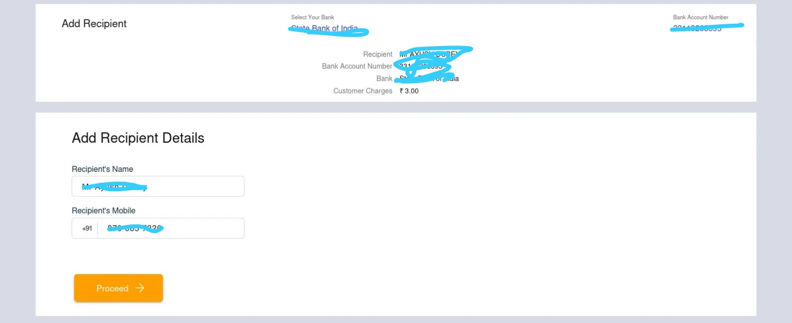 Recipient's Details Screen